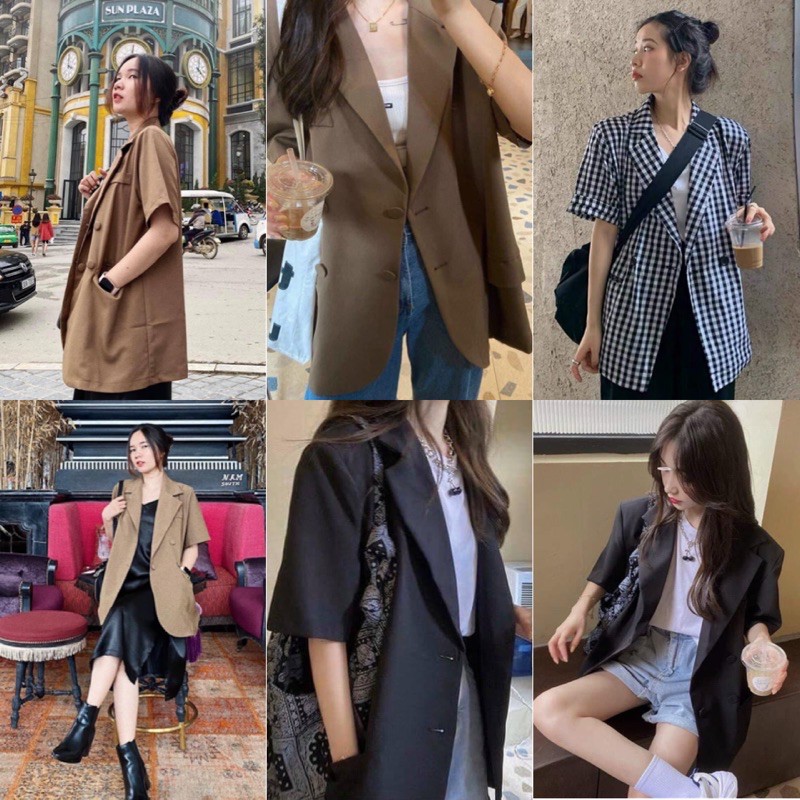 Áo Khoác nữ ULLAZANG BLAZER tay ngắn trẻ trung chất vải mịn dày dặn- Vest Nữ Khoác Ngoài 4 Cúc Mặc Đi Chơi