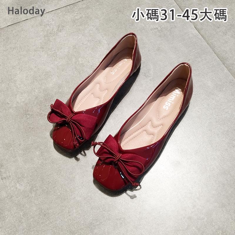 Giày Búp Bê Đế Mềm Đính Nơ Màu Đỏ Rượu size Lớn 31-45 44 43 Thời Trang Công Sở Cho Nữ