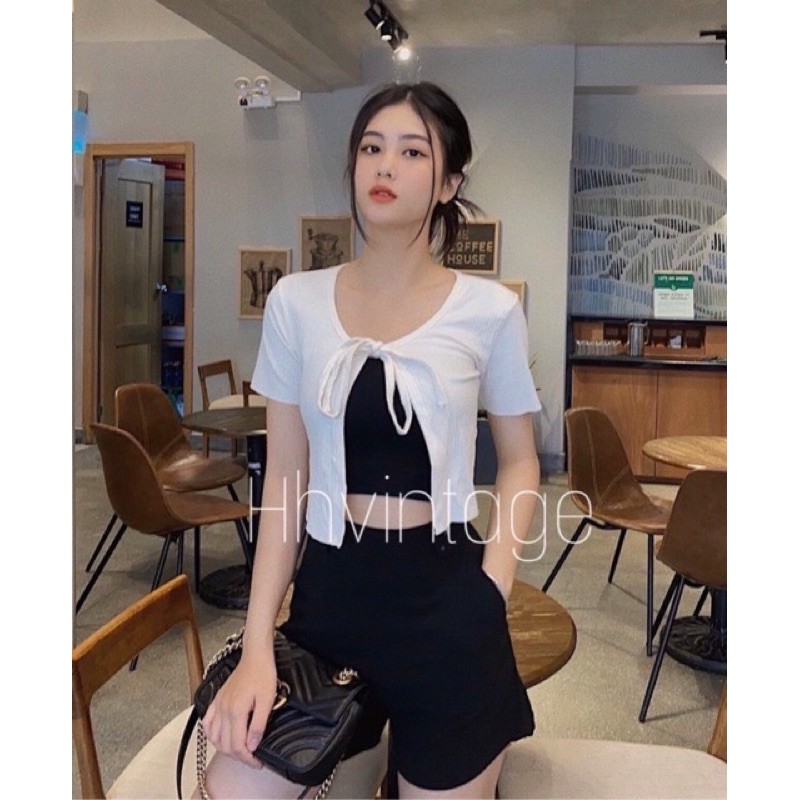 Áo khoác cardigan tay ngắn buộc nơ chất thun gân - Z7NM21 | BigBuy360 - bigbuy360.vn