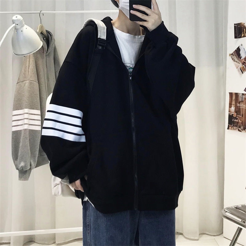 Áo hoodie form rộng nam nữ unisex, áo khoác nỉ bông 3 sọc có mũ 2 lớp phong cách hàn quốc ulzzang | BigBuy360 - bigbuy360.vn