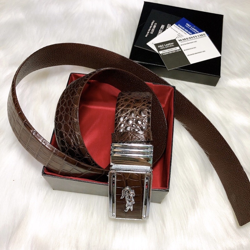 Thắt lưng nam da cá sấu thật 100%, rộng 4cm, dây nối