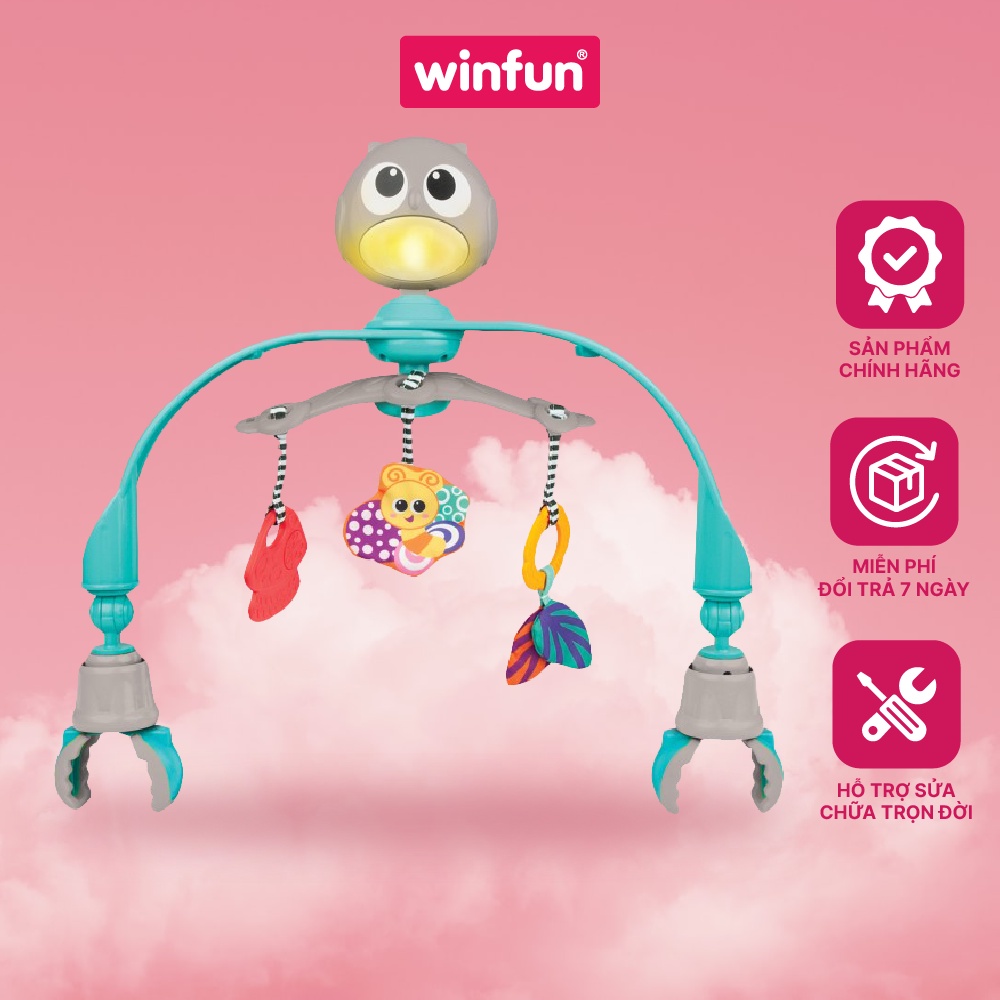 Đồ chơi treo nôi cũi, xe đẩy nhạc trắng ru ngủ, chiếu đèn cú mèo xinh xắn Winfun 0865 -phát triển thị giác , chính hãng