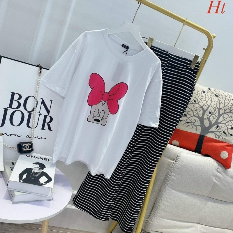 Sét áo chuột nơ +quần kẻ HT12