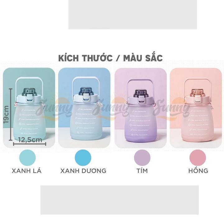 Bình Đựng Nước Có Dây Đeo, Ống Hút, Vạch Chia Giờ Uống Nước Dung Tích 1400ml