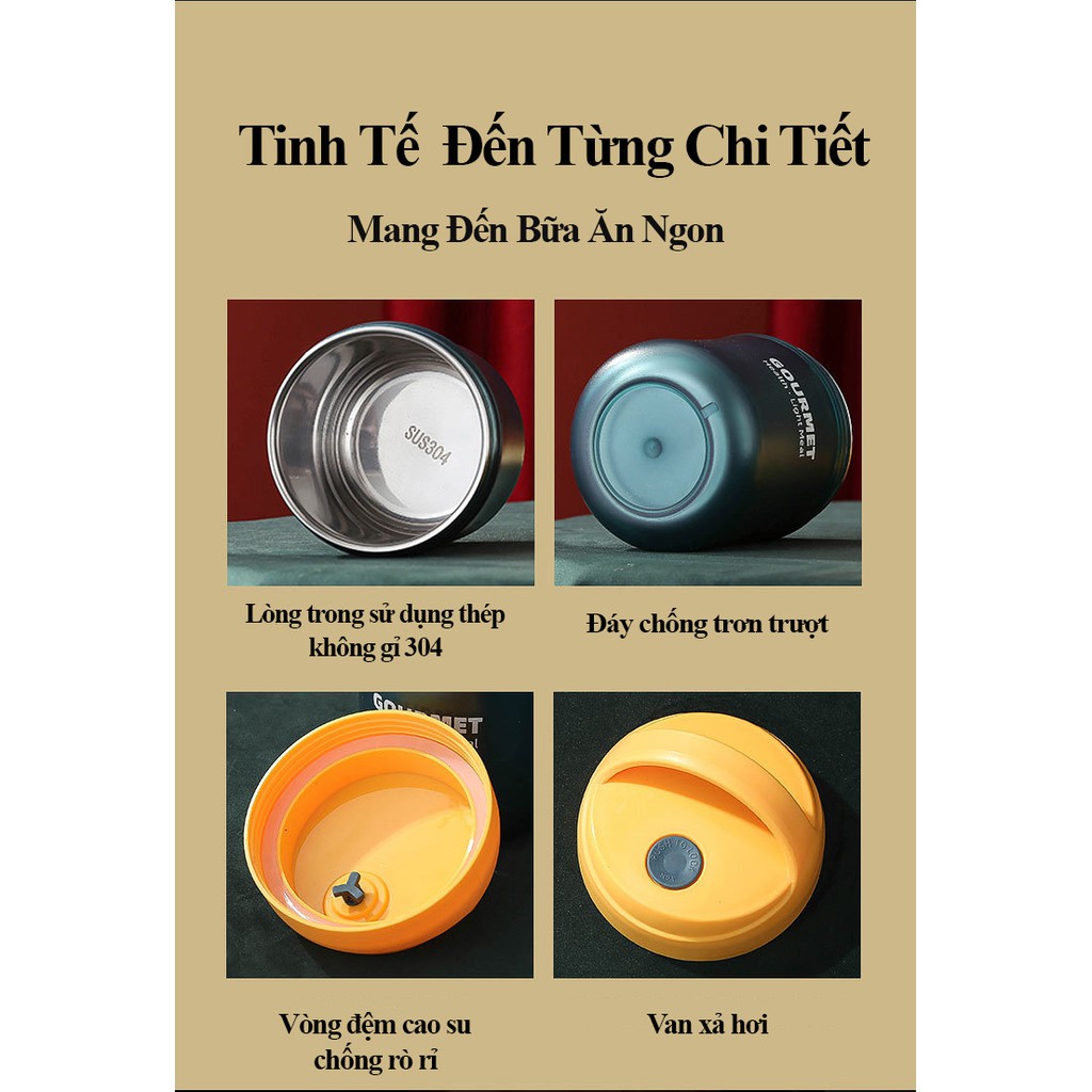 Cà Mên Giữ Nhiệt Đựng Canh Ủ Cháo GOURMET 500ml Lõi Inox Cao Cấp 304 - Tặng Kèm Muỗng | BigBuy360 - bigbuy360.vn
