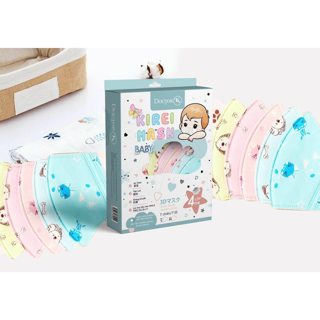 Khẩu trang 3D Kid Kirei Mark Baby ngăn bụi mịn và virus - hộp 7