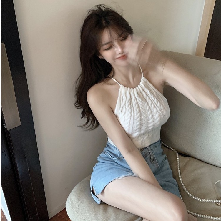 Cocory vn Áo croptop dệt kim không tay thời trang hè cho nữ