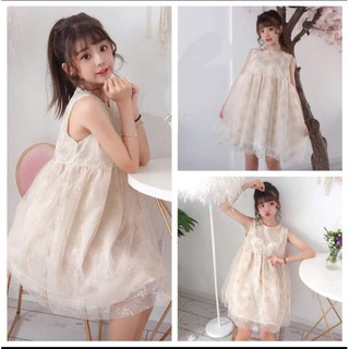 váy tiểu thư baby doll thêu hoa nổi