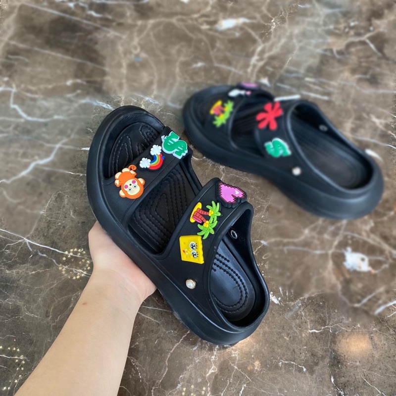 Dép crocs classic 2 quai-Đế 5cm + Tặng bộ 12-14 sticker nhưn hình