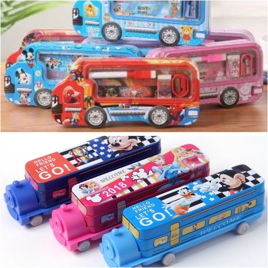 HỘP ĐỰNG BÚT HOẠT HÌNH, MÁY TÍNH, CÁ 3D, HÌNH MÈO, TRONG SUỐT, XE, TÀU LỬA, 2 TẦNG CHO BÉ