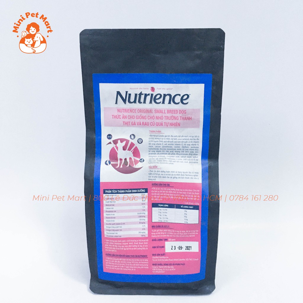 [500g] Thức ăn hạt cho chó giống nhỏ NUTRIENCE - Vị thịt gà và rau củ