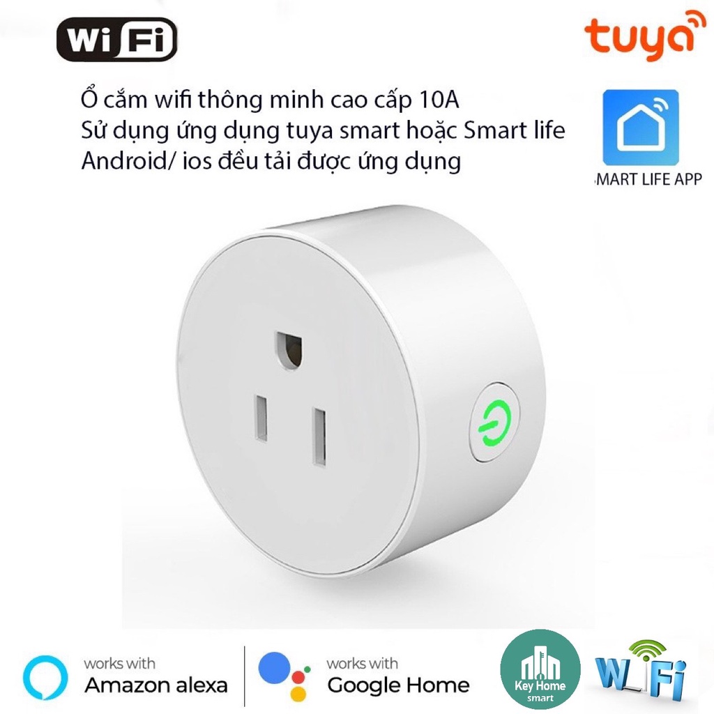Ổ cắm điện thông minh Tuya Smart Life 10A kết nối Wifi - Dùng mọi loại phích cắm
