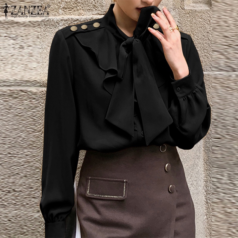 Áo kiểu Zanzea tay dài cổ thắt nơ thời trang cho nữ