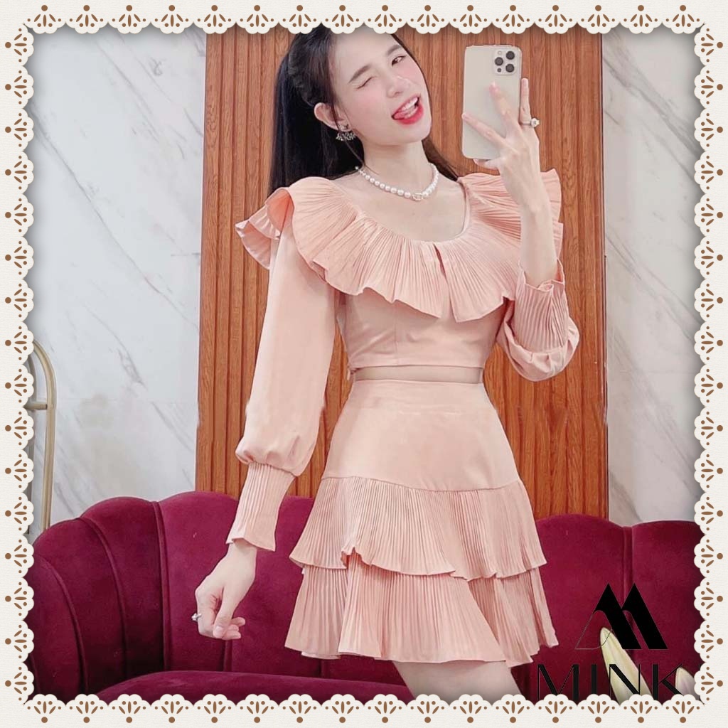 SET ÁO BÈO TRỄ VAI VÀ CHÂN VÁY TẦNG SIÊU HOT - CHẤT LIỆU CAO CẤP - MÀU TRẮNG/ HỒNG/ NUDE
