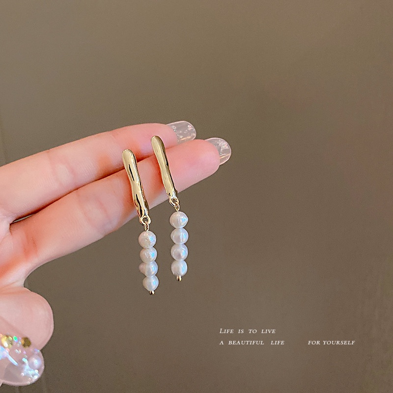 Bông Tai Mạ Bạc 925 Đính Ngọc Trai Sang Trọng Phong Cách Retro Hàn Quốc