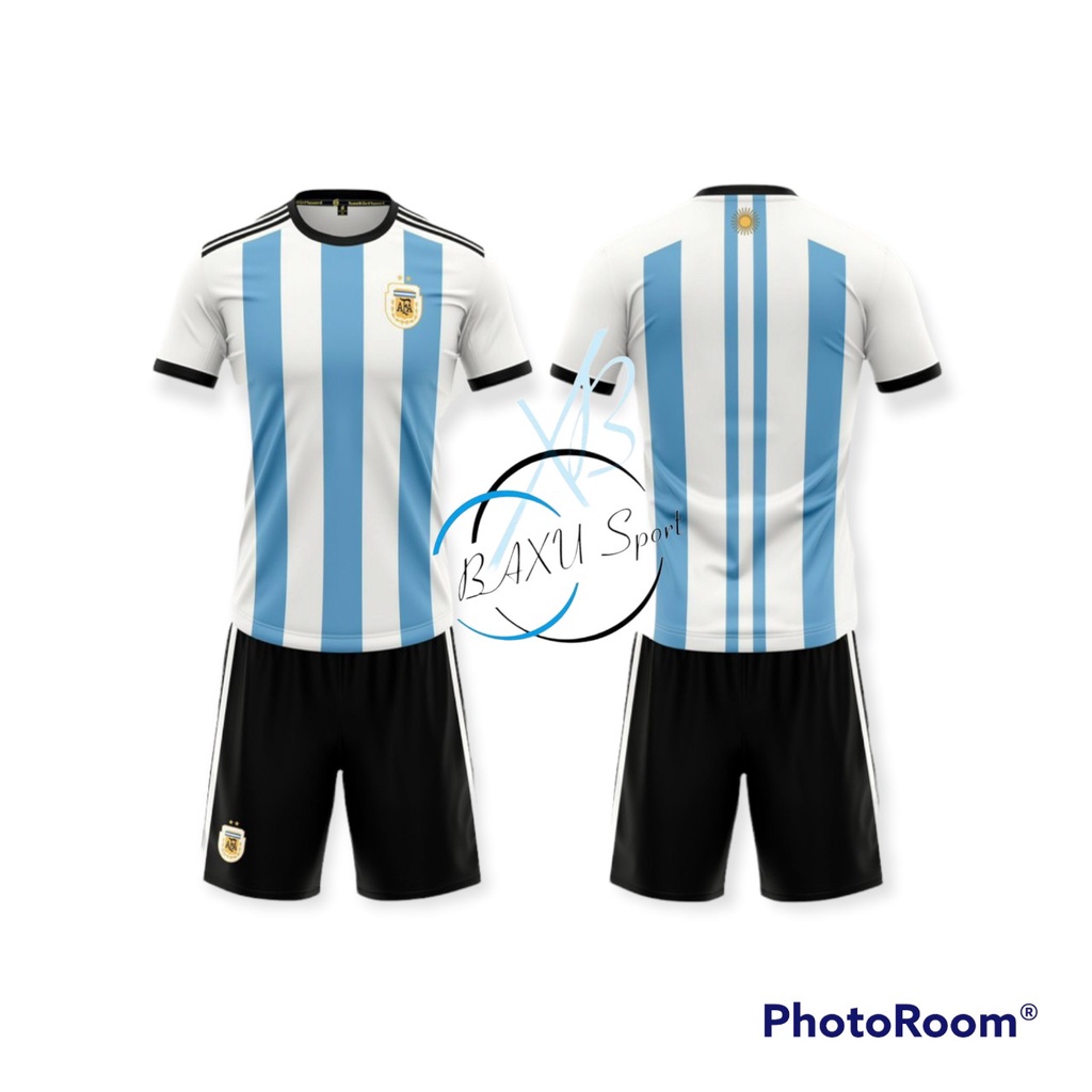 Bộ quần áo bóng đá Tuyển Argentina trắng sọc mẫu wc 2022 chính thức