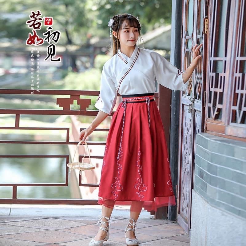 (Có sẵn) Hán phục cách tân váy đỏ thắt eo | BigBuy360 - bigbuy360.vn