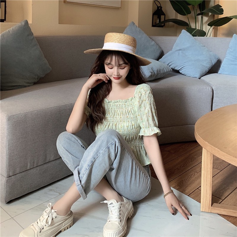 Áo hoa nhí tay ngắn phong cách Hàn Quốc