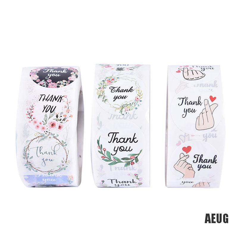 Cuộn 500 miếng dán nhãn niêm phong họa tiết chữ Thank You và hoa dành cho trang trí
