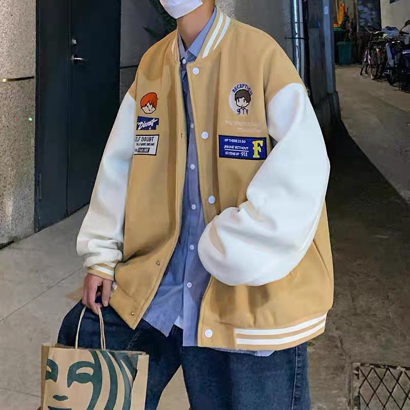 Áo Khoác Nam Nữ Bomber Nút Bấm In Hình Phối Tay 2 Màu Siêu Đỉnh