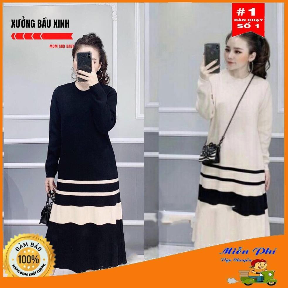 Váy bầu thời trang thiết kế dài tay M157 chất cotton freesize từ 45 đến 70kg 🌸 FREESHIP 🌸