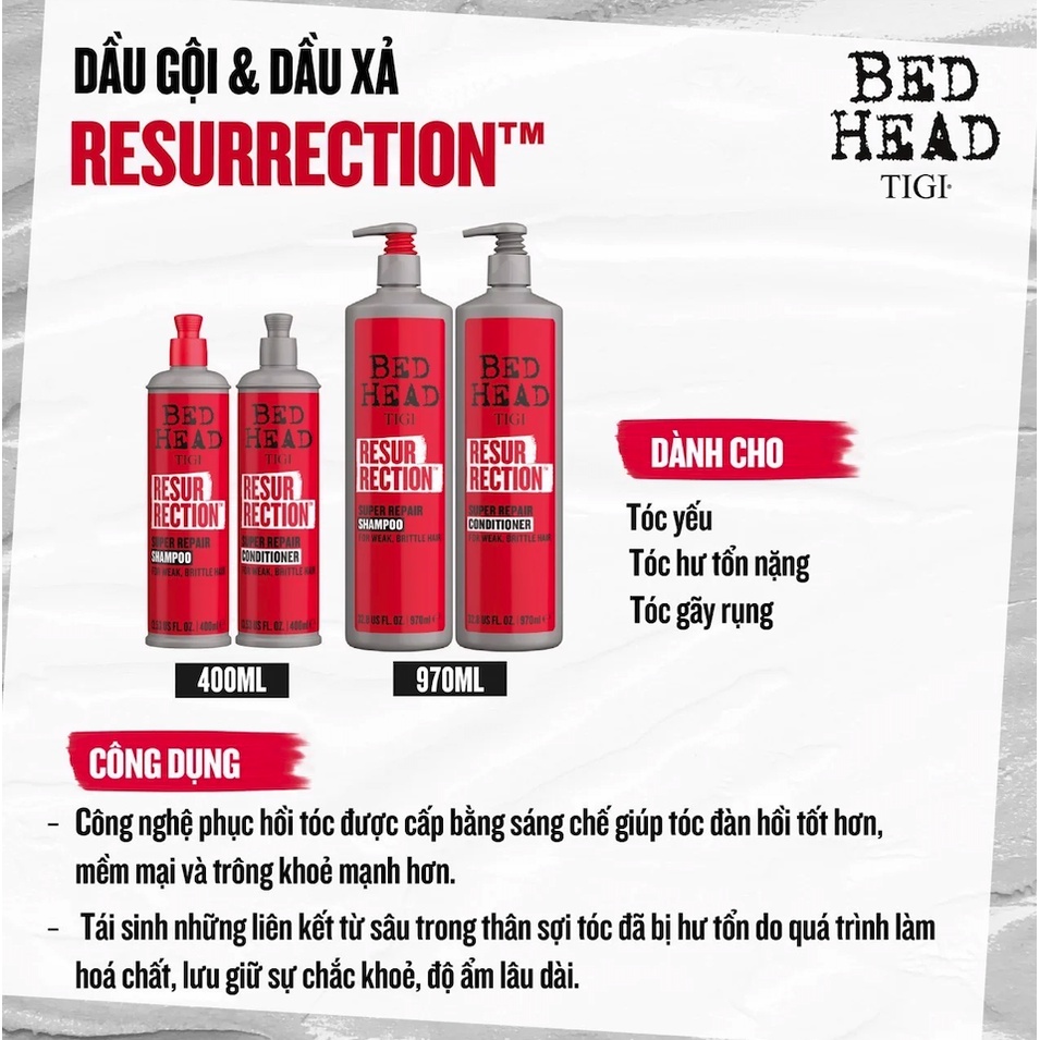 Bộ Dầu Gội Xả Tigi Đỏ Resurrection 400ml