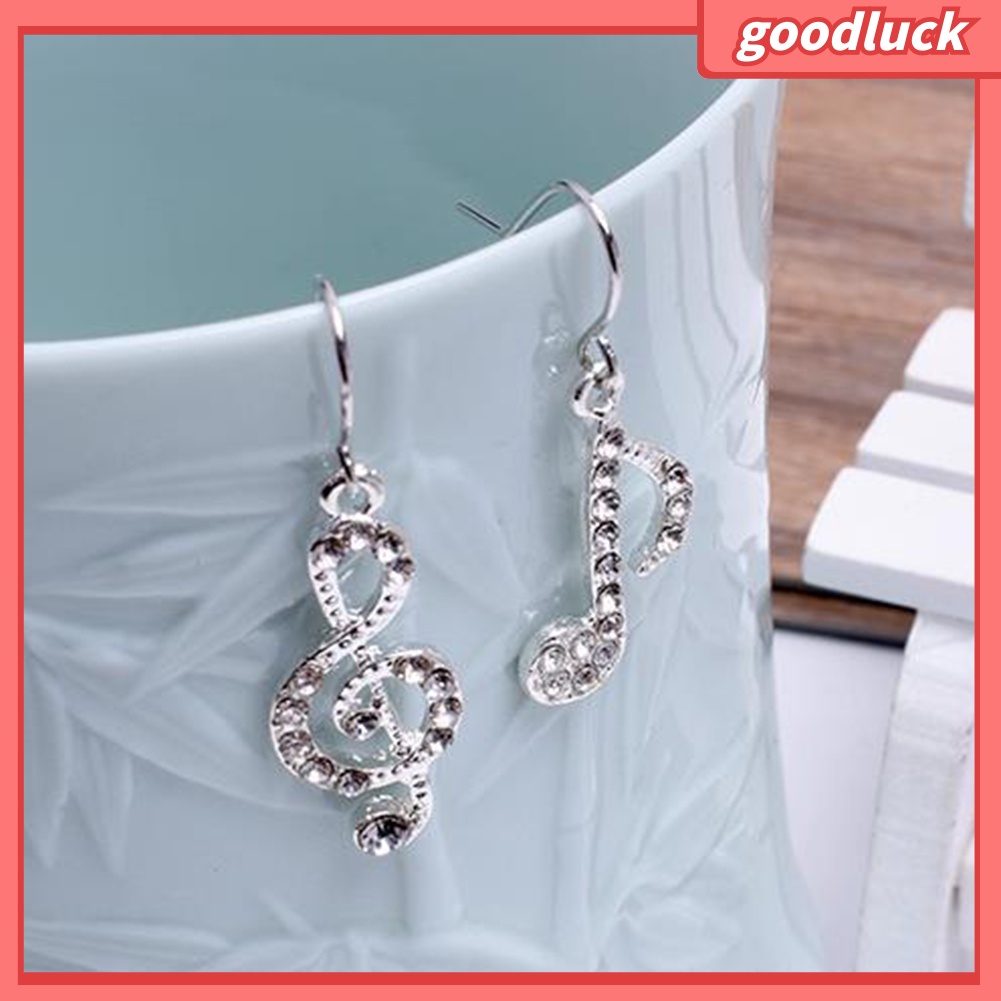 Khuyên tai dáng dài hình nốt nhạc đính đá lấp lánh thời trang nữ dễ thương