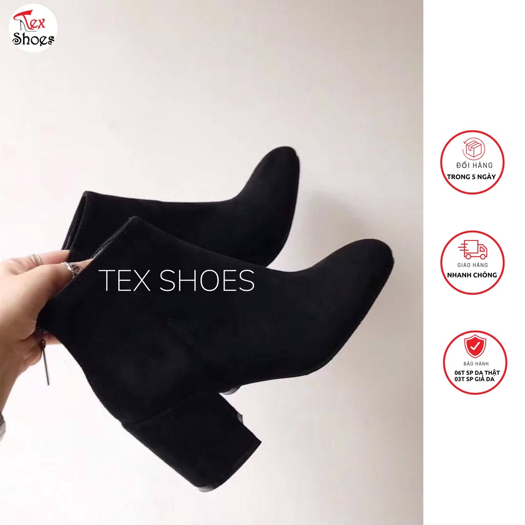 Giày bốt cổ ngắn da lộn cao cấp, ankle boot thời trang công sở VNXK TEX SHOES