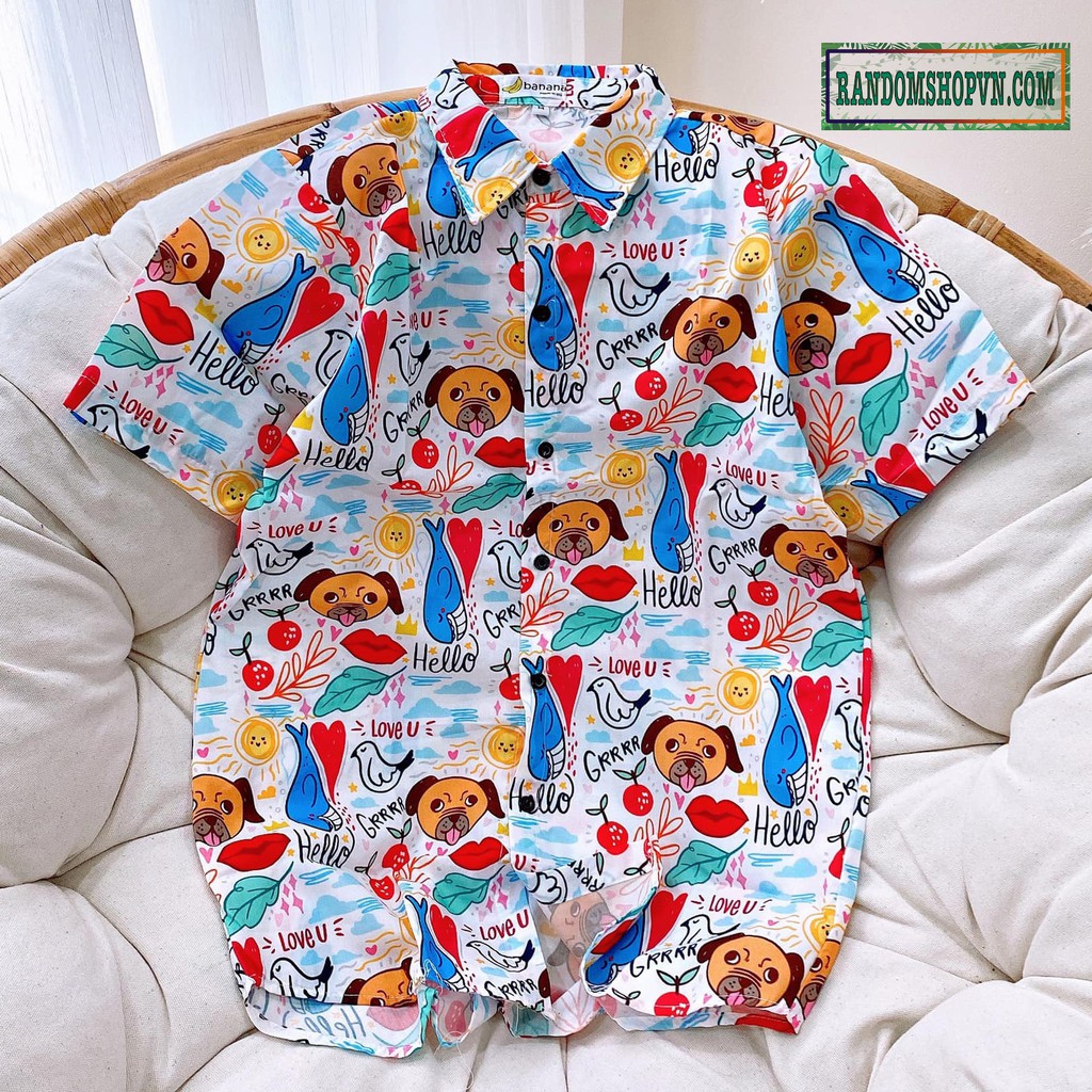 Áo sơ mi hoạ tiết cún dễ thương.
