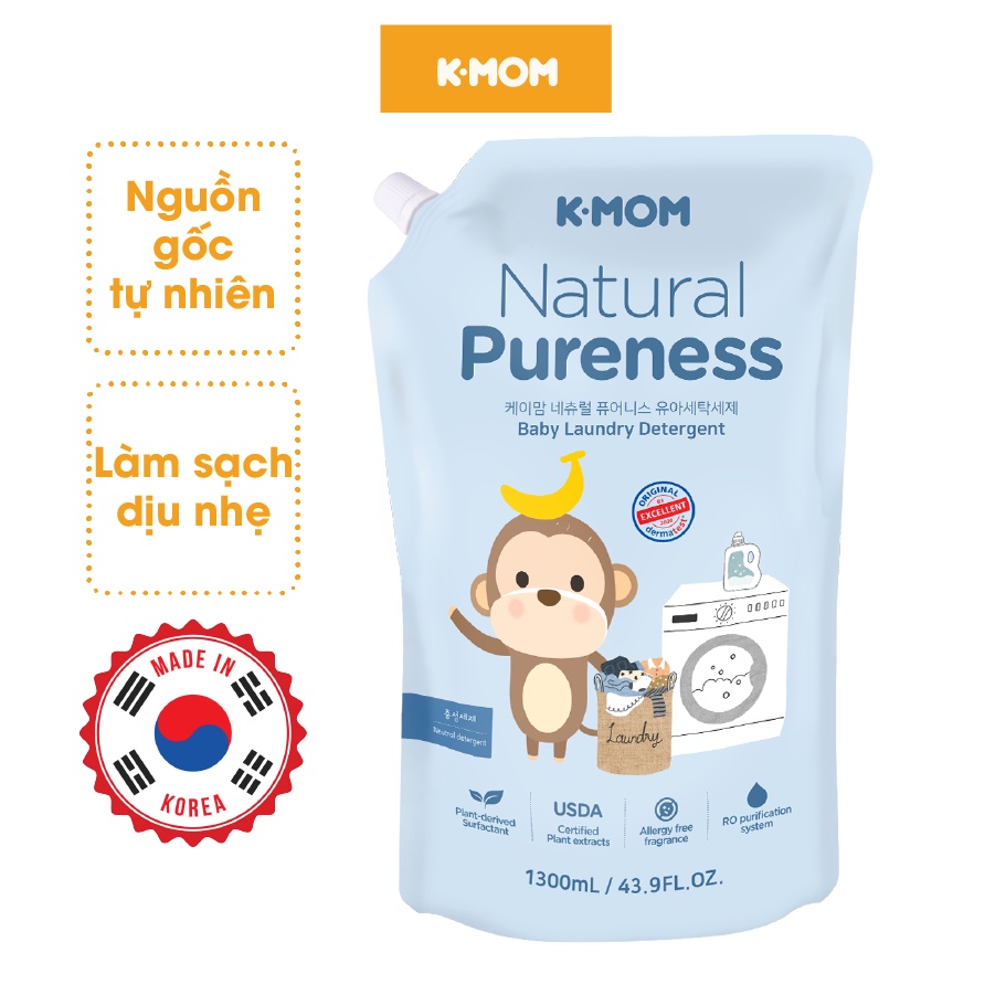 Nước giặt đồ sơ sinh hữu cơ K-Mom Hàn Quốc thành phần tự nhiên dịu nhẹ túi
