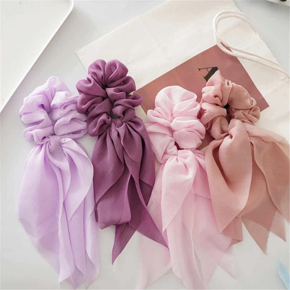 Dây buộc tóc bằng vải chiffon thắt nơ xinh xắn