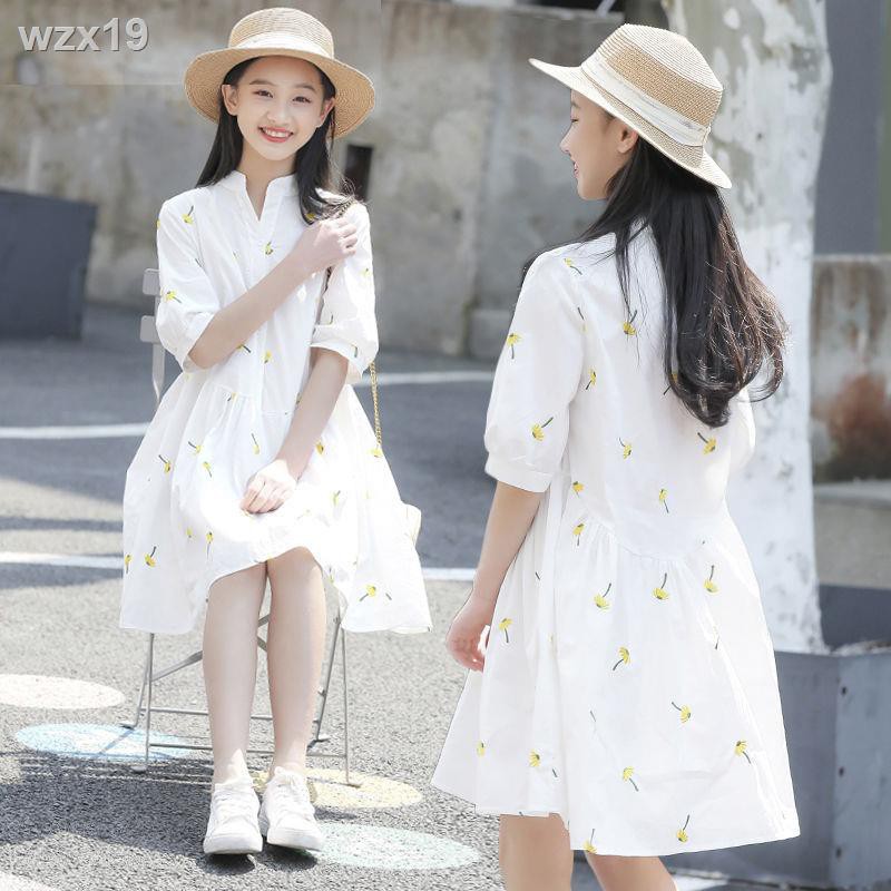 ﹍❀Girls Summer Short Sleeve Dress Little Girl Váy chữ A trẻ em Hàn Quốc mùa hè Big Boy Princess Kiểu Tây