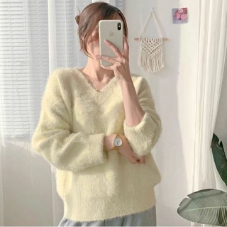 (H131) Áo Len Mỏng Lông Thỏ Cổ V Phong Cách Hàn Quốc ❤️