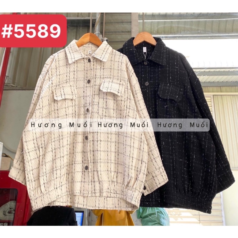 Áo sơ mi dạ kẻ khoác ngoài có bo chun - mã 5589