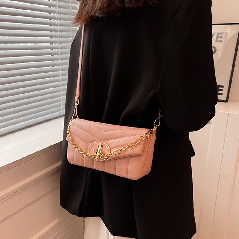 Túi Đeo Vai Màu Trơn Có Nắp Đậy Thời Trang Cho Nữ