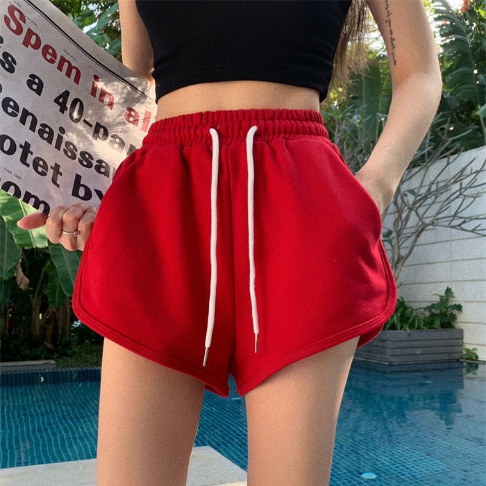 COZOK Quần Short Thể Thao Lưng Cao Ống Rộng Phối Dây Rút Cá Tính