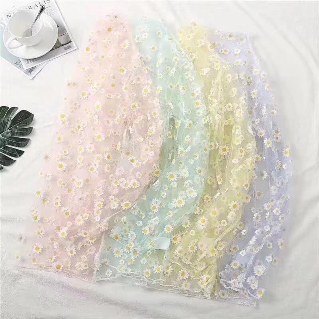 V195🌸 VẢI VOAN LƯỚI HOẠ TIẾT CÚC HOẠ MI MAY ĐỒ CHO DOLL, OBITSU, DIY, HANDMADE, QUILTING, SCRUNCHIES, DECOR