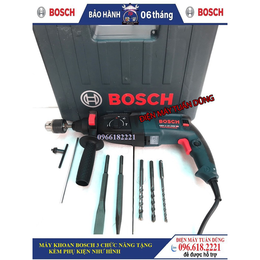 [GIÁ GỐC] Máy khoan bê tông 3 chức năng Bosh 2_26 800W KÈM ĐẦU KHOAN SẮT, GỖ VÀ 5 MŨI KHOAN, ĐỤC BÊ TÔNG [CAM KẾT CHÍNH 