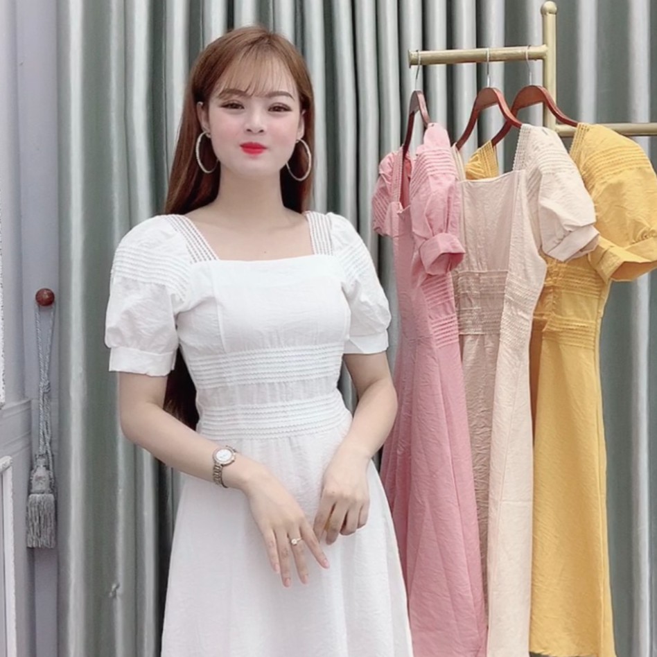 Váy đũi pha ren V12, Đầm Dáng Xoè, Chất Đũi Xước Mềm Mát, Tay Bồng, Mặc Đi Chơi, Đi Tiệc | BigBuy360 - bigbuy360.vn