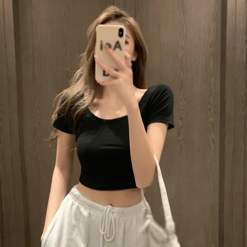 Áo Thun Lửng Tay Ngắn Cổ Vuông Thời Trang Tập Yoga Cho Nữ