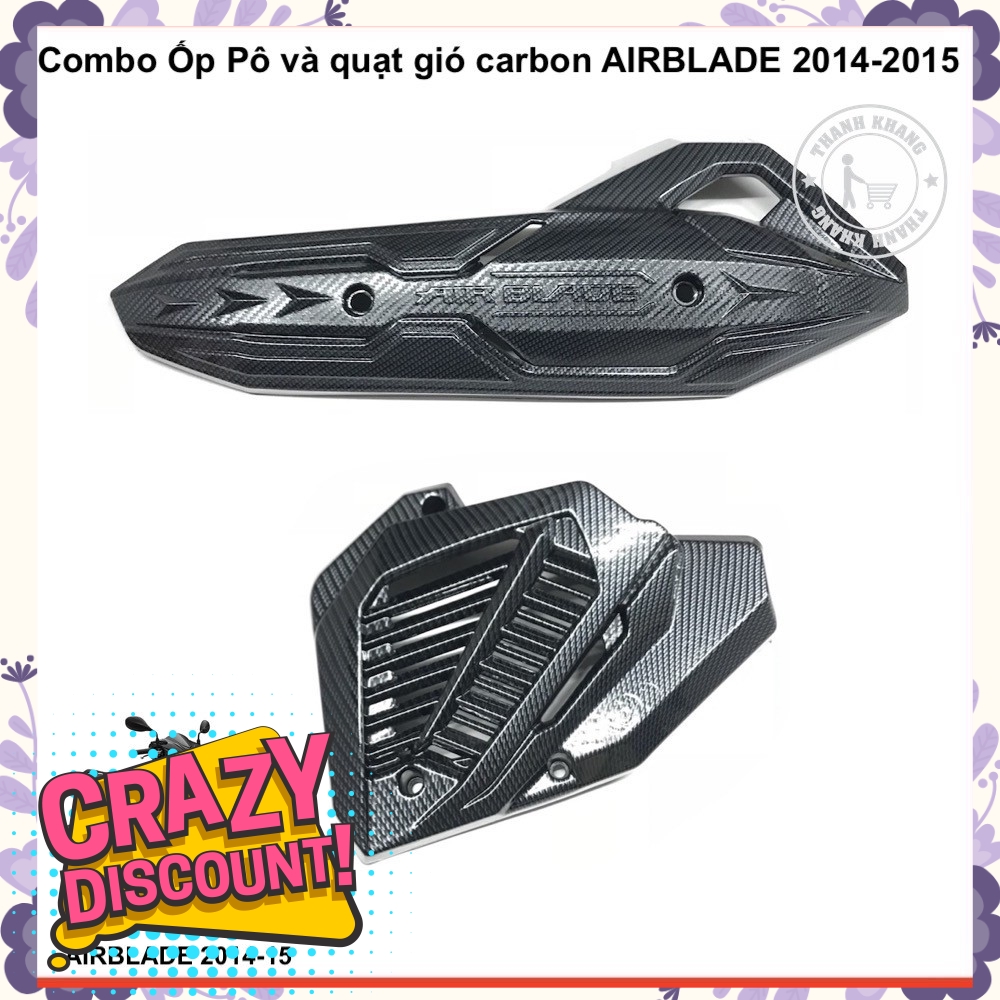 Combo ốp pô và quạt gió carbon AIRBLADE 2014-2015 nhưa xi đặt biệt thanh khang 006001206 006001358