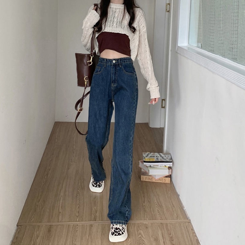 Quần jeans dài ống rộng thời trang cho nữ