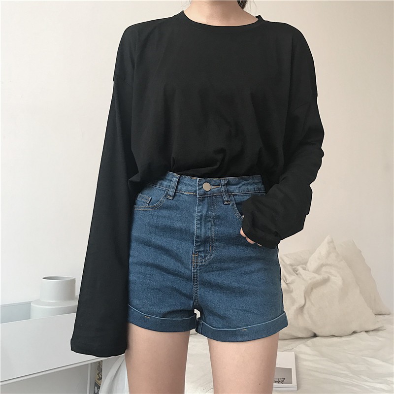  Xiaozhainv Quần short denim lưng cao co dãn kiểu dáng đơn giản hợp thời trang | BigBuy360 - bigbuy360.vn