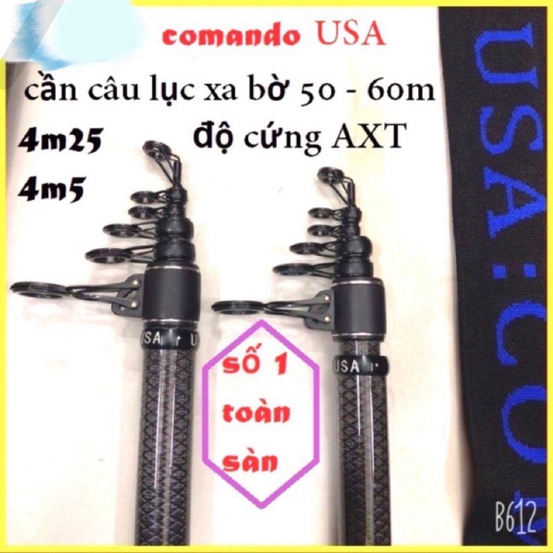 [Xả Kho] Cần câu lục xa bờ Comando USA 4m25 và 4m5 - Carbon 99% cần tải cá 20kg y hình