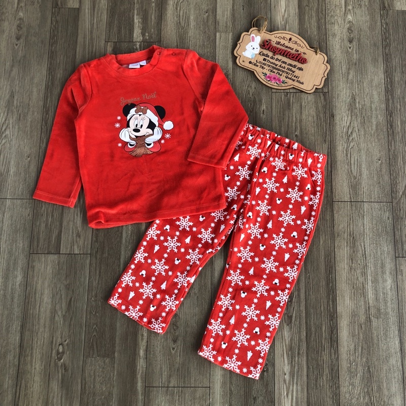 Bộ nỉ nhung bé trai bé gái Disney baby màu đỏ