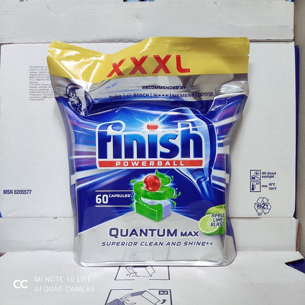 [khuyến mại dụng thử ] 2 Viên rửa bát Finish Quantum Max trong hộp 60 viên