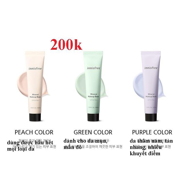 Thanh lí có bill kem lót điều chỉnh tông da, kiềm dầu, dưỡng ẩm Innisfree Mineral Makeup Base SPF30/PA++