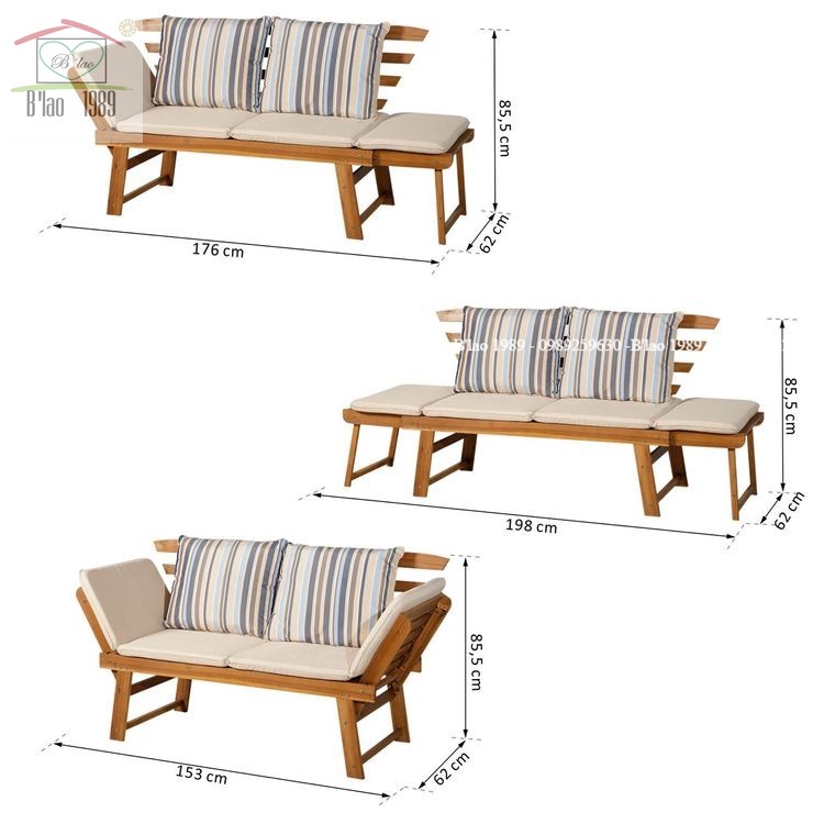 Ghế sofa giường loveseat, sofabed gỗ tự nhiên xuất Âu dùng được cả trong nhà và ngoài trời