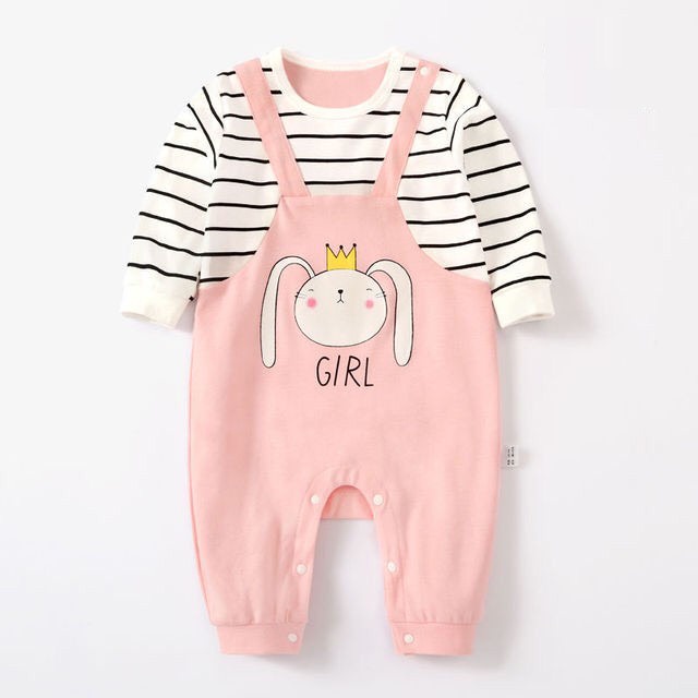 body dài tay kiểu yếm sọc ngang phối hình động vật in dễ thương cho bé