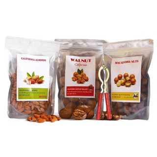 Quả macca nứt vỏ 500g + quả óc chó 500g + hạnh nhân tách vỏ 500g tặng kèm 1 kìm tách vỏ